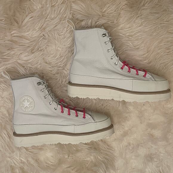 Converse Lugged 2.0 Hi Sneakers 7M/8.5W | White Leather Boots Platform High Tops - Picture 5 of 12